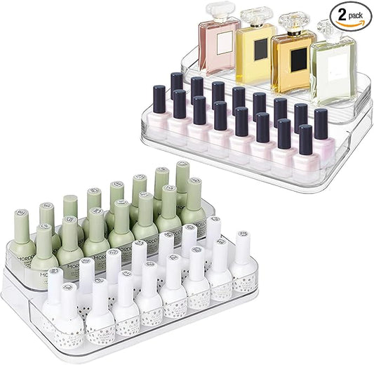 2 Tier 4 rows Nail Polish Organizer Acrylic Display Stand for Nail Polish Holder 2 pack, Nail Art Supplies Storage Rack for Essential Oils, Makeup Brushes, Jewelry, Clear Acrylic Display Case-NeatNest