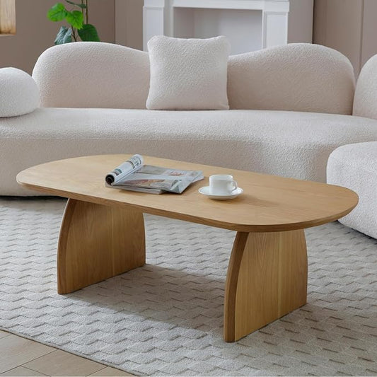 KEVINSPACE Oval Coffee Table for Living Room Modern Solid Wood Center Tables Cocktail Fluted 47.24" W Reception Room Easy Assemble, Wood