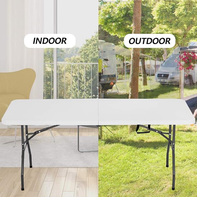 6FT Picnic Table Folding Table Camping Table Plastic Table Fold Up Table Lock for Party Event,White-NeatNest