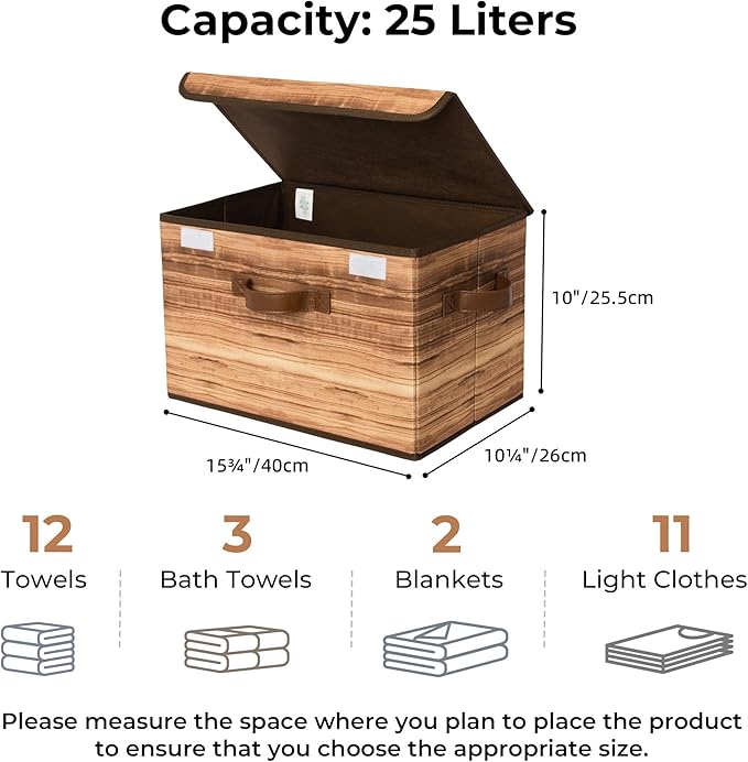 GRANNY SAYS Storage Boxes with Lid, Fabric Storage Bins with Lids, Decorative Closet Storage and Organizer, Wood Grain Print Bins, 2-Pack-NeatNest