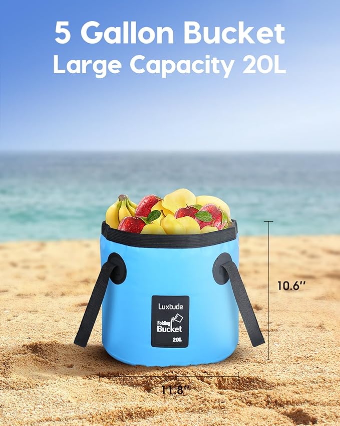 Luxtude Collapsible Bucket with Handle, 5 Gallon(20L), Portable & Ultra Lightweight Outdoor Basin Bucket, Folding Bucket for Fishing, Camping, Hiking-NeatNest