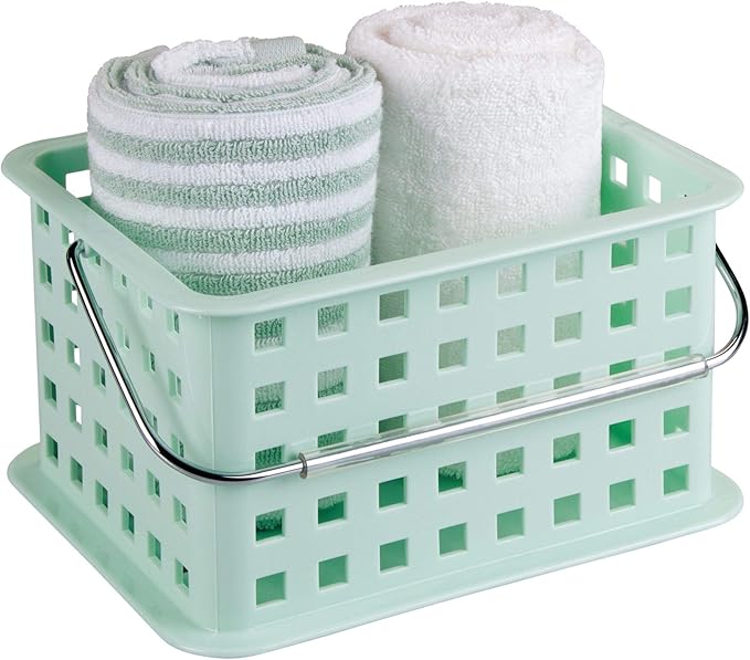 iDesign Spa BPA-Free Plastic Small Stackable Basket with Handle - 9.25" x 7" x 5", Mint-NeatNest