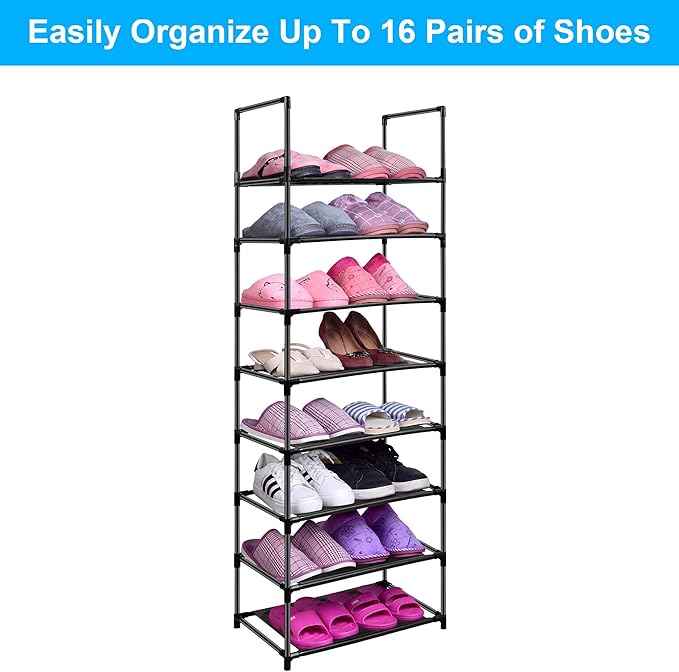 8 Tier Metal Sturdy Shoe Rack for Entryway/Closet, Stores 16-20 Pairs of Shoes, Multi-use Shelf Organizer for Space Saving Storage-NeatNest