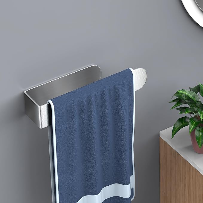 HUFEEOH Hand Towel Holder, Silver Hand Towel Bar, Self Adhesive Bathroom Towel Bar Stick on Wall, Stainless Steel Brushed