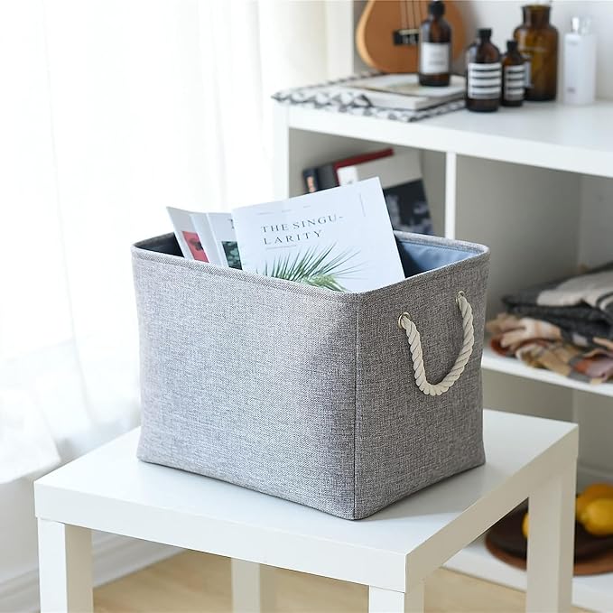 TheWarmHome Storage Basket for Organizing - 16x12x12 inch 3 Pack Fabric Storage Cubes, Cube Storage Bin for Shelves Closet Organizer Cloth Gift Toy (Grey)-NeatNest