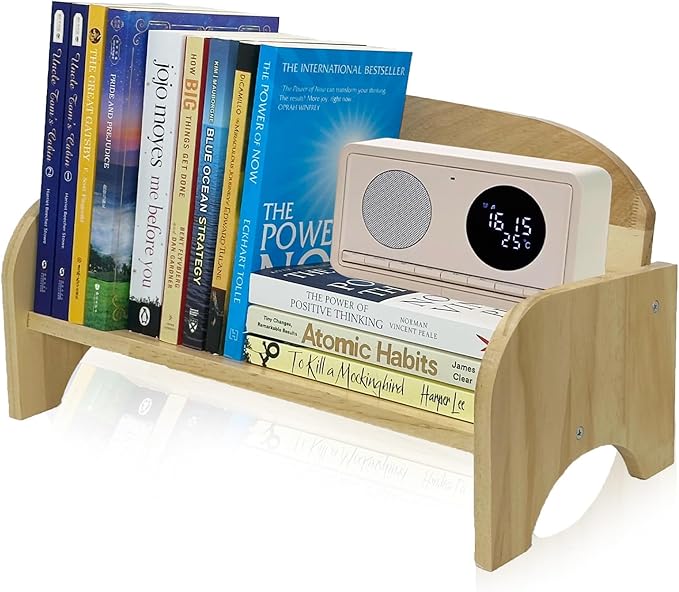 Couch-Style Desktop Bookshelf Organizer - Natural Wood Desk Top Bookshelf for Books, CDs, Magazines, Space-Saving for Home Office/Dorm (1, Rectangular)-NeatNest