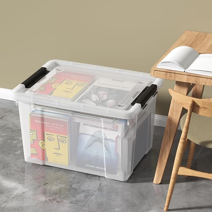 50 Quart Large Storage Box, Clear Plastic Storage Bin with Wheels, 4-Pack
