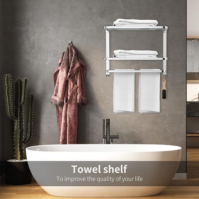 22.8Inch Towel Rack for Bathroom and Lavatory Towel Hanger with Wall Mount Towel Bars 304 Stainless Steel No Drill (Collapsible Towel Rack)
