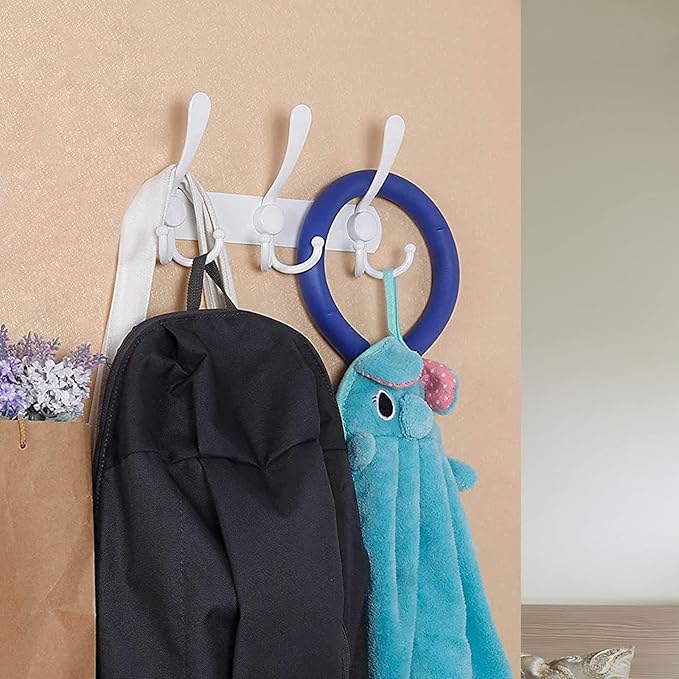 Coat Rack Wall Mounted,3 Tri Stainless Steel Coat Hook for Coat Hat Robes Towel in Mudroom Entryway (White, 1 Pack 3 Hook)-NeatNest