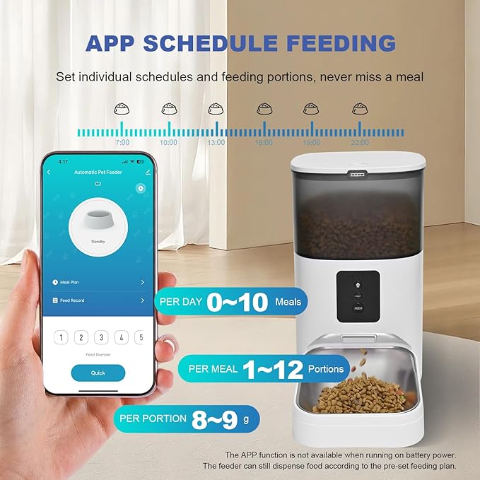 2.4G WiFi Automatic Cat Feeder, 4L Food Dispenser with 10s Voice Recorder, Pet Feeder up to 10 Meals per Day, Timed Cat Feeder with Dry Food Sealed Ring (White, 4L-WiFi)-NeatNest