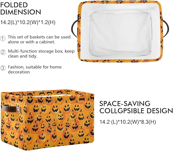 Halloween Seamless Storage Basket,Yellow Pumpkin Large Storage Bin Fabric Collapsible Organizer Bag with Handles 15x11x9.5 inch-NeatNest