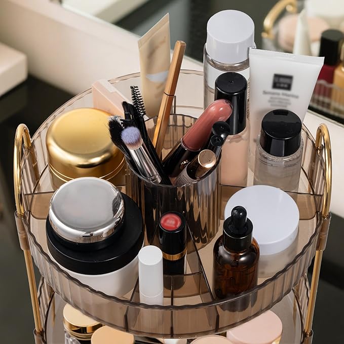 360 Rotating Makeup Organizer for Vanity,3 Tier Large Capacity Skincare Organizers,Bathroom Counter Organizer, transparent Spinning Perfume Organizer & Vanity Organizer (NEW-GOLD, 3 Tier)-NeatNest