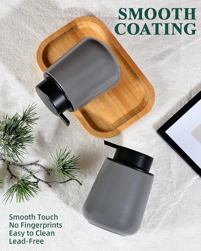 BosilunLife Grey Lotion Dispenser - Modern Ceramic Soap Dispenser Bathroom 12 oz Bottles Lotion Hand Pump Dispenser Black Pump Dish Liquid Dispenser for Kitchen Hand Wash Dispenser-NeatNest