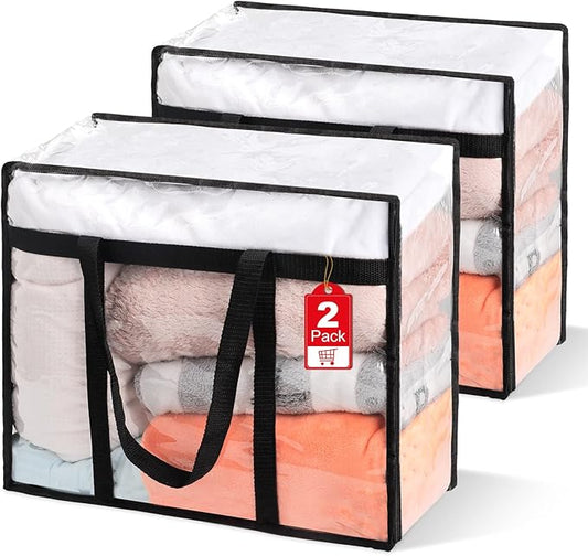 2Pack Clear Blanket Storage Bags, Vinyl Comforter Clothes Storage Closet Organizers and Storage Containers Moving Bags with Reinforced Handle for Bedding, Clothing, Comforters, Pillows, Toys,40L-NeatNest