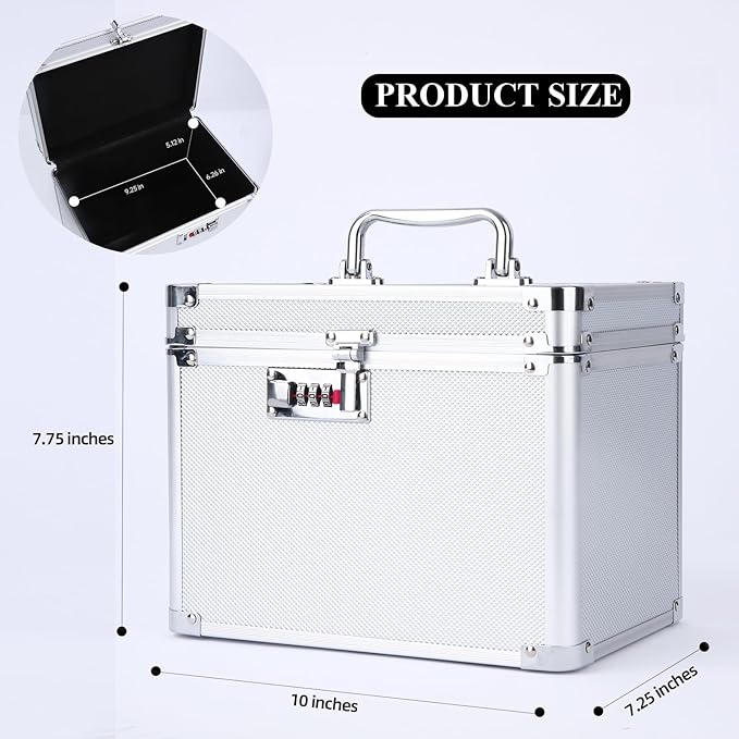 Medication Combination Lock Boxes with Code for Personal Items, Medicine Lockbox for Documents 10 x 7.25 x 7.75 Inches Silver