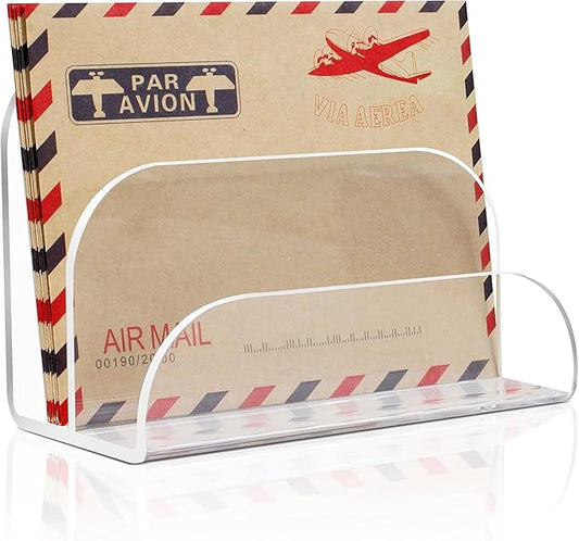 Acrylic Mail Organizer 2 Sections, File Organizer for Desk Clear Desk Organizer File Sorter File Folder Holder Mail Organizer Letter Holder for Envelopes, Mail(2 Packs)