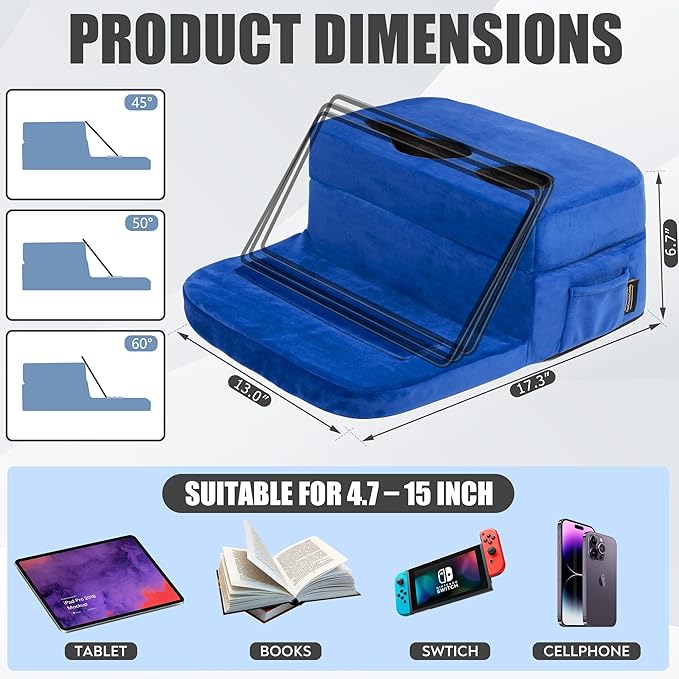 Couch Cup Holder Tray Pillow - Bed, Couch Caddy, Sofa, RV & Car - Holds Drinks, Snacks, Remotes, Phones, Kindle, Tablet | Bed Cup Holder (Blue)-NeatNest
