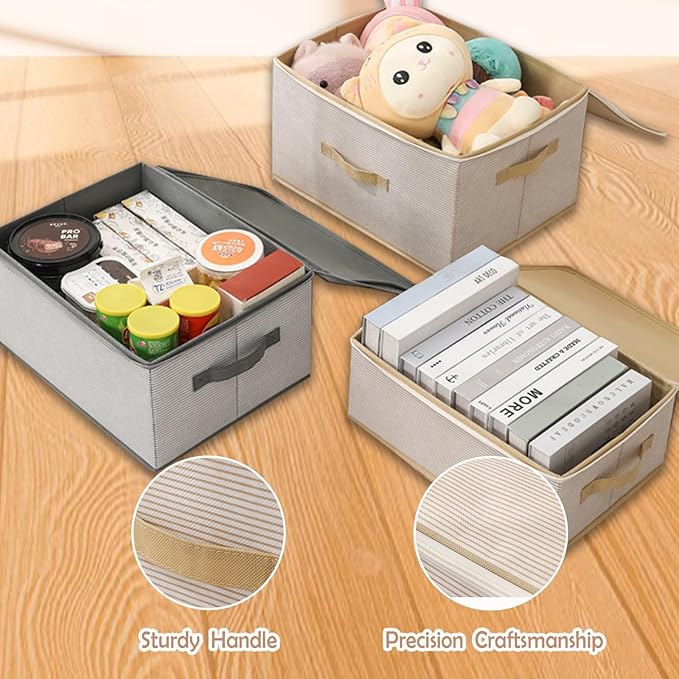 13 Qt Foldable Storage Bins with Zipper Lid & Handles, Durable Polyester Fabric Organizer for Closet, Home & Office (Beige)-NeatNest