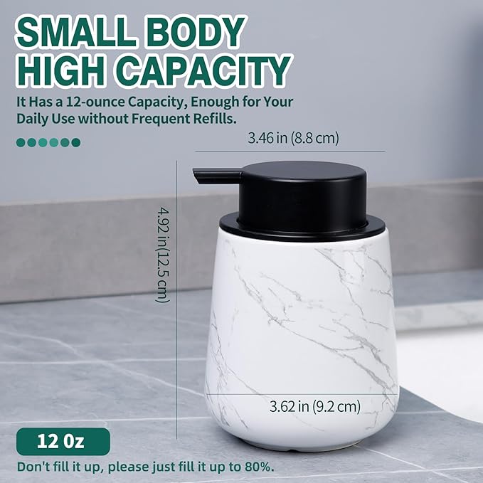 Bosilunlife Hand Soap Dispenser - Marble Lotion Dispenser 12Oz Ceramic Soap Dispenser Bathroom Refillable Liquid Pump Dispenser for Bathroom Kitchen Dispenser for Dish Soap with Easy-to-Press Pump-NeatNest