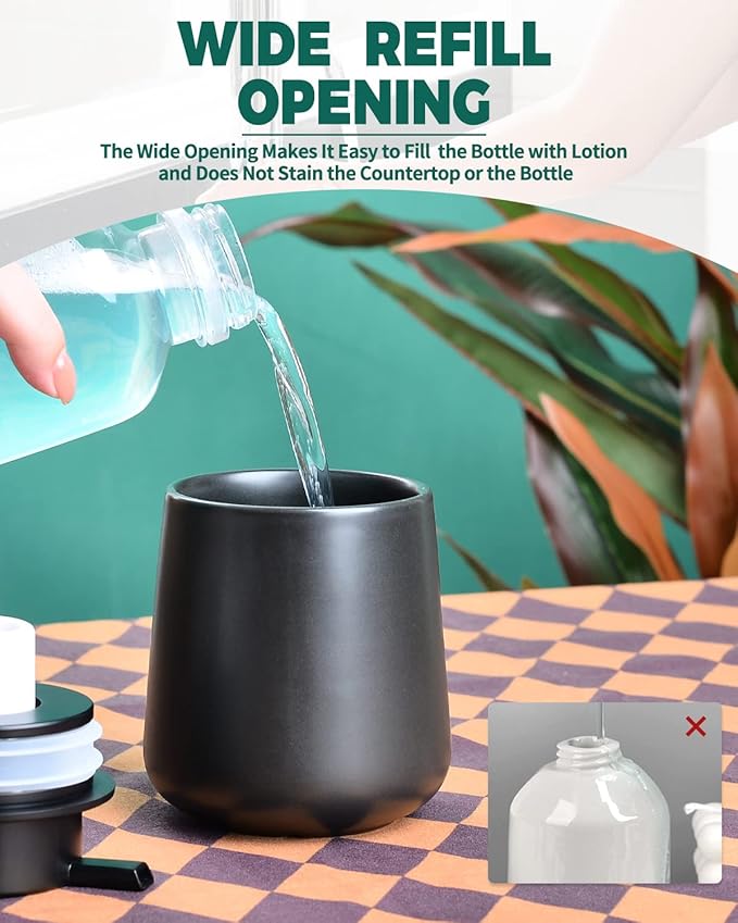 Bosilunlife Ceramic Foaming Soap Dispenser - 12Oz Matte Black Foam Hand Soap Dispenser Bathroom Countertop Kitchen Dish Soap Pump Dispenser Liquid Wash Dispenser for Bathroom-NeatNest