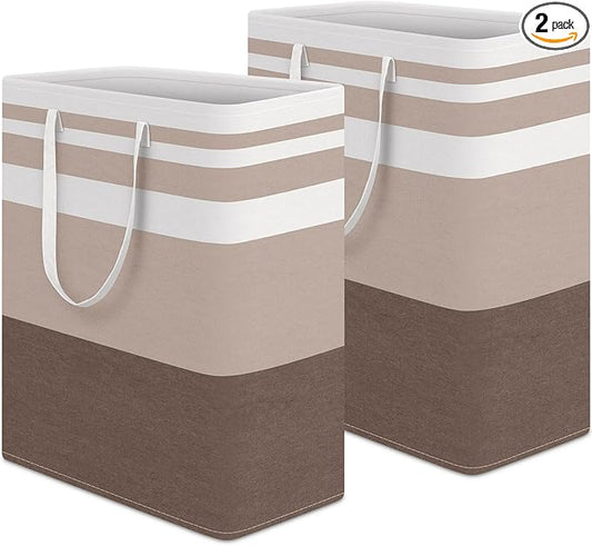 HomeHacks 2-Pack Large Laundry Basket, Waterproof, Freestanding Laundry Hamper, Collapsible Tall Clothes Hamper with Extended Handles for Clothes Toys in the Dorm and Family (Brown, 125L)-NeatNest