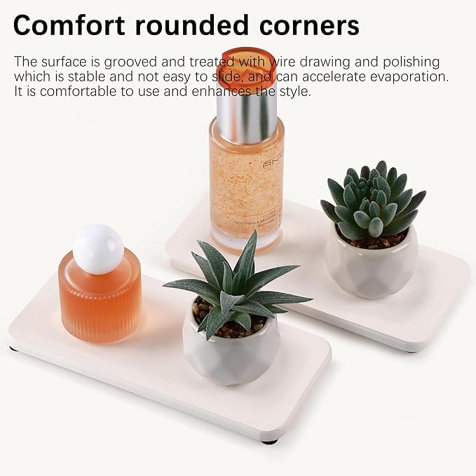 2 Pcs Water Absorbing Stone Trays, Kitchen/Bathroom Sink Soap Dish, Diatomite Tray Used for Hand Soap & Cosmetic Bottles in The Modern Home, 4" W x 8.3" L, White-NeatNest