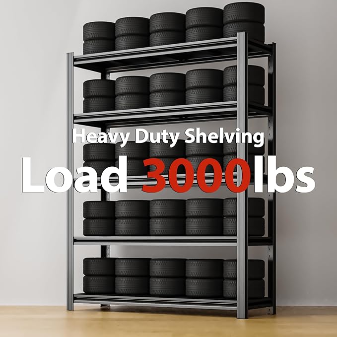 5 Tier Metal Storage Shelves, 72" H x 47.24" W x 17.72" D, 2500LBS Adjustable Shelving Unit for Warehouse, Office, Kitchen, Entryway, Pantry, Living Room, Laundry Room, Garage Shelving, Black-NeatNest