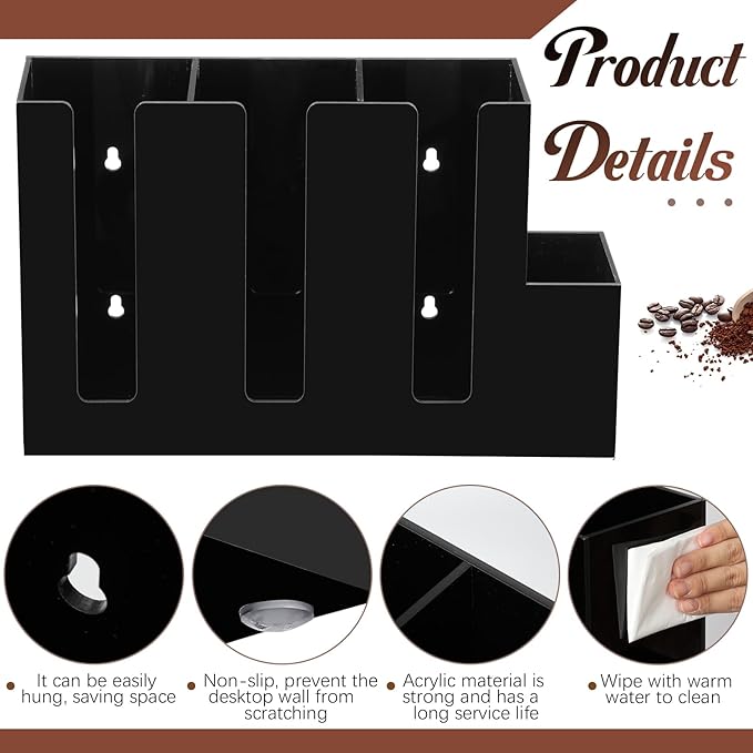 4 Compartments Acrylic Coffee Cup and Lid Storage Organizer Holder Disposable Paper Cup Dispenser Organizer Plastic Lid Holder Accessories for Kitchen Bar Shop Party Supplies(Black)