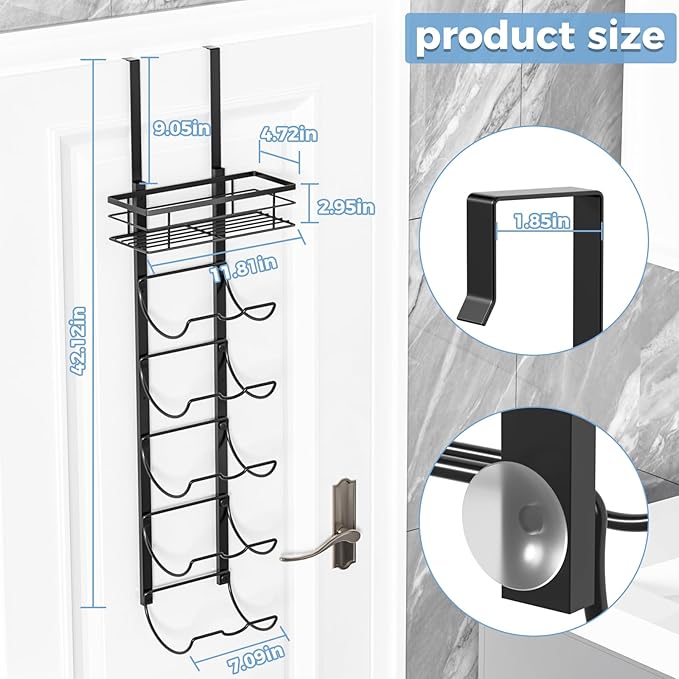 6-Tier Over The Door Towel Rack,Towel Racks for Bathroom, Metal Towel Holder with Storage Basket,Towel Storage for Small Bathroom,Towel Rack for Rolled Towels,Black, TM-6B