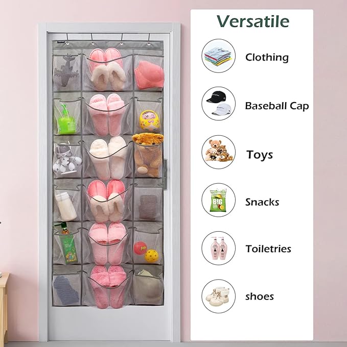 Over The Door Hanging Shoe Rack Organizer 18 Pockets Organizer with 6 Extra Large Mesh Pockets for Shoe Holder Storage (18 Pockets)-NeatNest