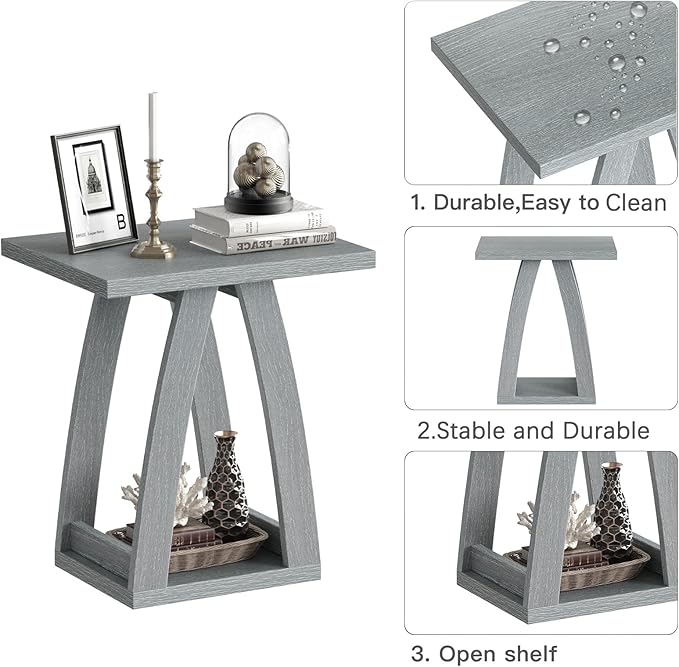 End Tables Living Room. Side Table Beside Sofa. Modern End Table for Living Room. Couch Side Table with Shelf. Slate Grey Wood Side Tables