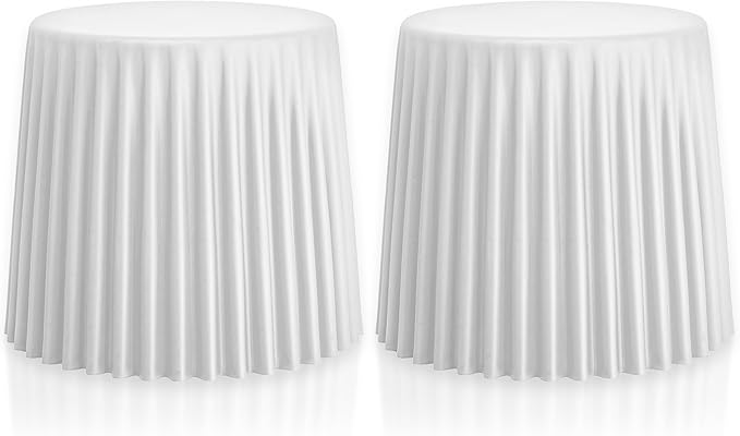 2xhome Set of 2 Modern Stackable Patio Stools | Versatile Coffee Table, Accent Ottoman, Dining Kitchen Chairs | Weather Resistant Plastic | Indoor Outdoor, Cafe Restaurant, White