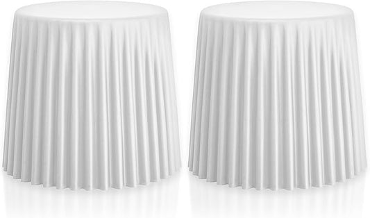 2xhome Set of 2 Modern Stackable Patio Stools | Versatile Coffee Table, Accent Ottoman, Dining Kitchen Chairs | Weather Resistant Plastic | Indoor Outdoor, Cafe Restaurant, White