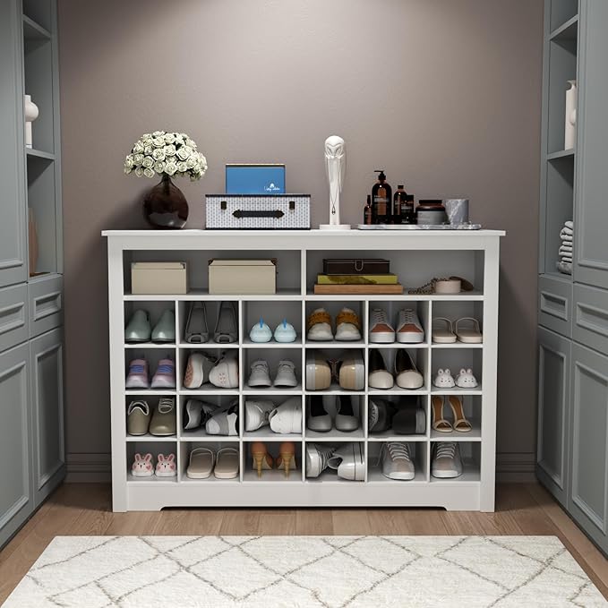 5-Tier Storage Cabinet for Entryway, Modern Shoe Rack with 26 Cubbies, Freestanding Shoe Organizer with 24 Pair Shoe Storage Cabinet for Hallway,Bedroom,Living Room(White-NeatNest