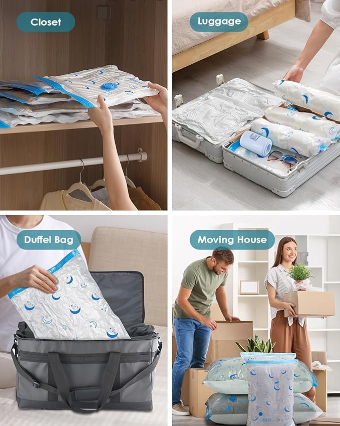Travel Compression Bags, 35 Pack Vacuum Storage Bags with 1500mAh Rechargeable Battery, Vacuum Seal Bag for Space Saving Clothes, Blanket, Duvets, Pillows, Comforters, Travel Essentials, Luggage-NeatNest