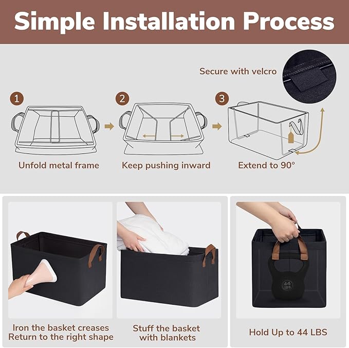 CHICVITA Large Storage Bins for Clothes and Toys, Black Fabric Bin for Living Room, 16 " L x 11" W x 9 " H, 2-Pack-NeatNest