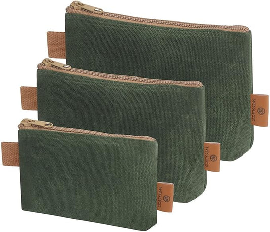 Canvas Zipper Pouch, 3 Pack Small Tool Pouch Organizer, Heavy Duty 16OZ Waxed Canvas Mini Zipper Bag Pouch, 5.7/6.7/12.3 Inch Tool Multipurpose Water Resistant Storage Pouches-NeatNest
