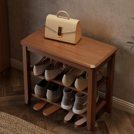 Wood Shoe Rack Bench for Entryway, 2 Tier Shoe Rack for Front Door Entrance, Shoe Bench with Shoe Storage for Entryway, Bedroom, 23.6"-NeatNest