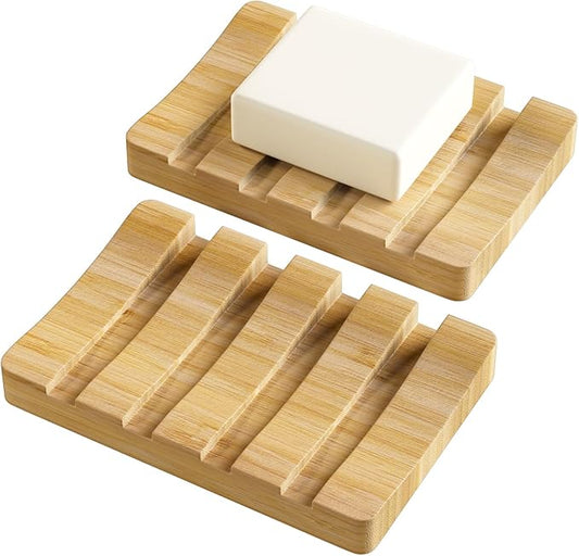 AmazerBath Bamboo Soap Holder, Bamboo Soap Dish, 2 Pack Soap Dishes for Bar Soap, Soap Tray Self Draining, Bar Soap Holder for Shower-NeatNest