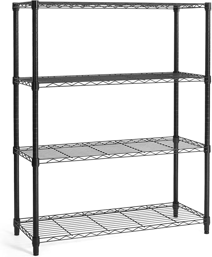 CAPHAUS 4-Tier Adjustable Height Wire Shelving Unit, Wire Rack Shelving, Metal Steel Storage Shelves, Garage Shelving Storage Organizer, Utility Storage Shelf, Without Wheels, Black-NeatNest