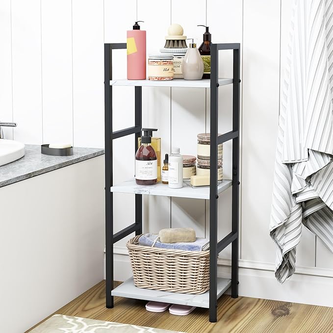 Bookshelf Storage Shelf Bookcase, 3 Tier Industrial Bookcase,Small Book case for Living Room, Bedroom, and Home Office, Easy Assembly Free Combination Multi-Functional Organizer(3 Tier,White Marble)-NeatNest