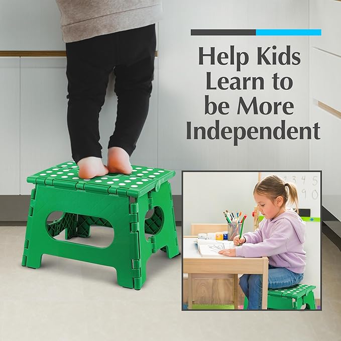 Handy Laundry Folding Lightweight Step Stool - Sturdy Enough to Support Adults and Safe Enough for Kids - Opens Easy with One Flip - Great for Kitchen, Bathroom or Bedroom (Green | 2-Pack)