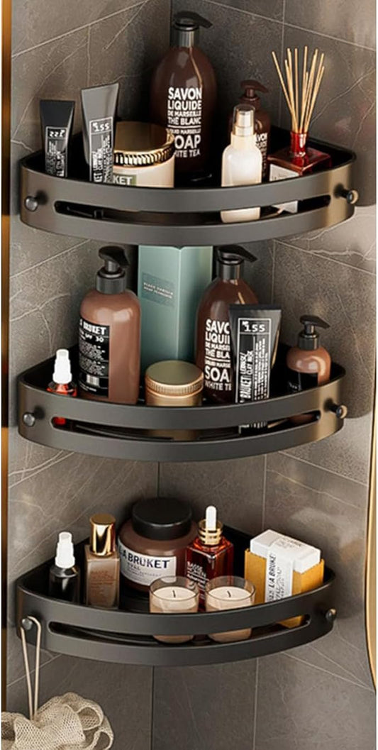Corner Shower Caddy Shelf,No Punching Design,3-Tier Shower Organizer,Wall Mounted Shower Shelf for Bathroom, Kitchen, Countertop(Gray)
