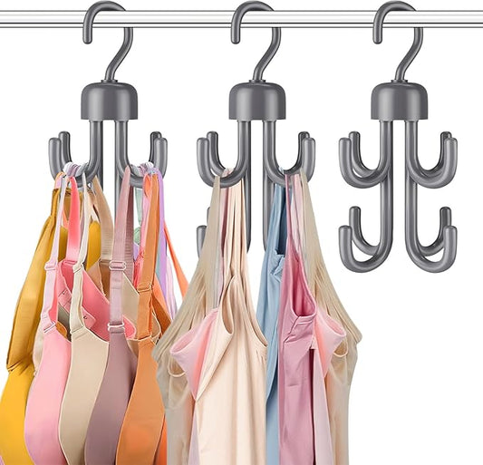 3Pcs Tank Top Hanger, Rotatable Bra Hangers for Closet Organizer, Max 72 Storage Capacity Belt Hanger, Plastic Space Saving Closet Organizers Apartment Dorm Essentials for Bra Tank Top Belt Tie, Grey-NeatNest