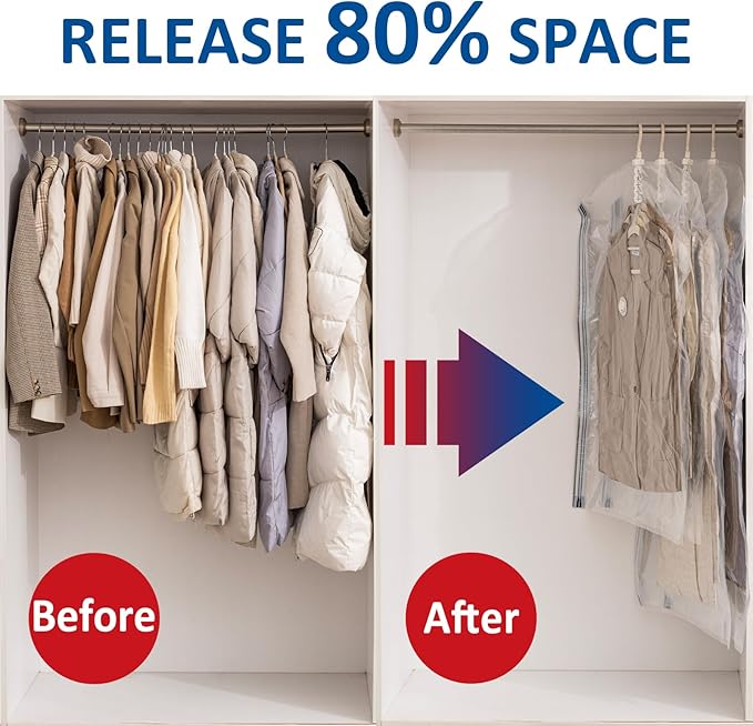 Hanging Vacuum Storage Bags, 4 Pack Hanging Storage Bags for Clothes With Electric Pump, Vacuum Sealed for Suits, Dress, Jackets (4 Long)-NeatNest