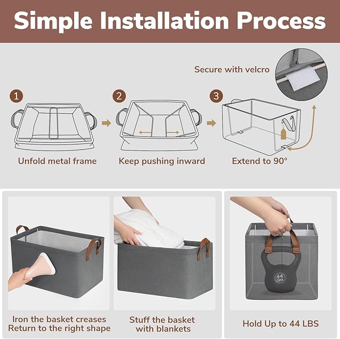 CHICVITA Storage Baskets for Organizing, Fabric Storage Bins for Clothes, Towels, Shoes, Closet Baskets for Bedroom Organizing, 14 ¾" L x 10 ¼" W x 8 ¼" H, Grey, 2-Pack-NeatNest