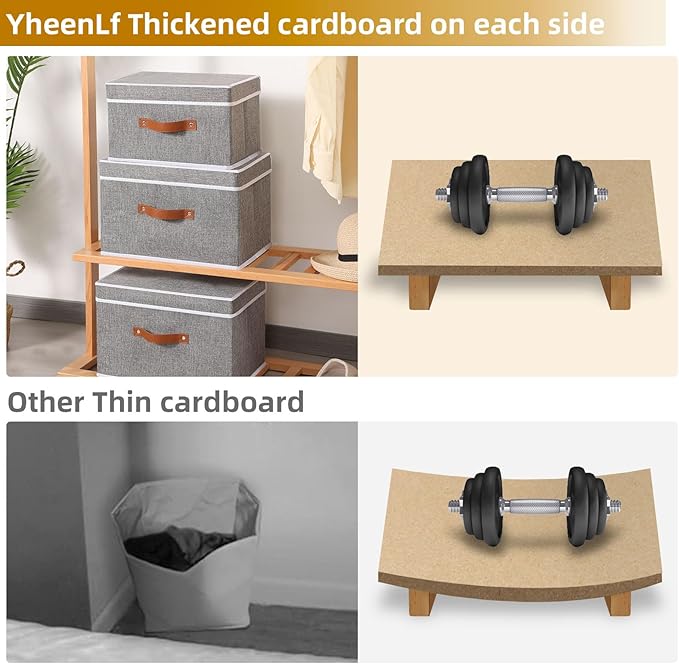 Collapsible Storage Bins with Lids, Linen Foldable Cloth Baskets, 17.7 x 11.8 x 11.8 Inch Closet Organizer Containers with Double Handles, Sweater Boxes for Bedroom, Grey, 3 Pack-NeatNest