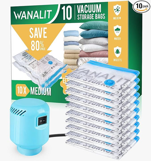 Vacuum Storage Bags with Electric Pump, 10 Pack Medium Size（28"x 18"） Reusable Compression Space Saving Bag for Clothes, Bedding, Mattress, Blankets, Pillows, Comforters, Travel-NeatNest