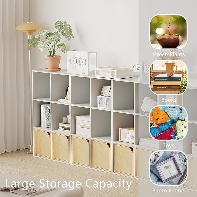 Wooden 6-Cube Storage Organizer with Closed Back Panel, 11in Cube Shelf Opening, Bookshelf, Display Shelf,Closet Cabinet for Home and Office,Embossed White