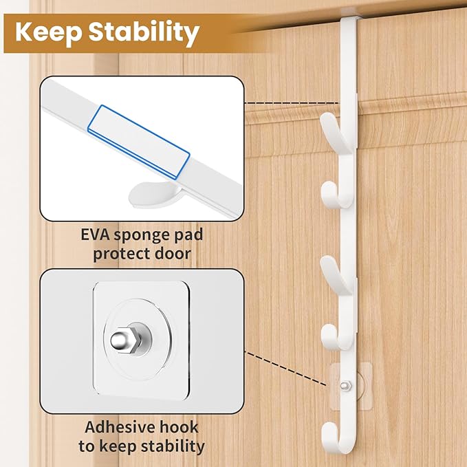 Over The Door Hooks, Metal Door Hooks for Hanging, Over The Door Purse Organizer for Door Coat Hanger, Back of Shower for Hanging Towel Rack Clothes, Hat, Bathroom, Closet (White-2Packs)